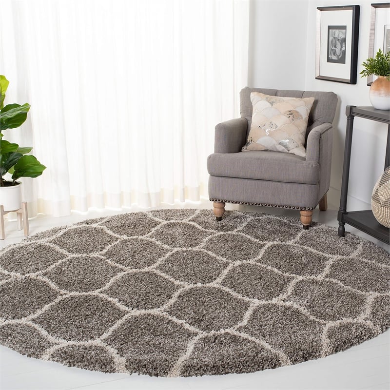 Safavieh Hudson Shag 7' Round Power Loomed Rug in Gray and Ivory