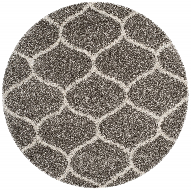 Safavieh Hudson Shag 7' Round Power Loomed Rug in Gray and Ivory
