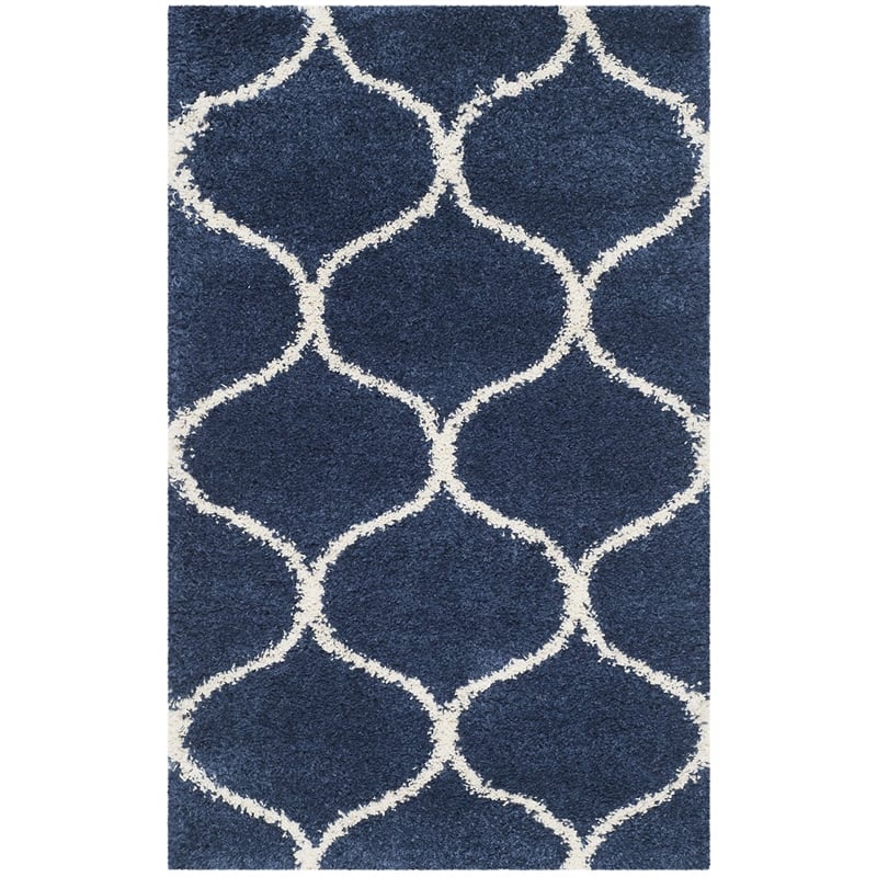 Safavieh Hudson Shag 3' X 5' Power Loomed Rug in Navy and Ivory