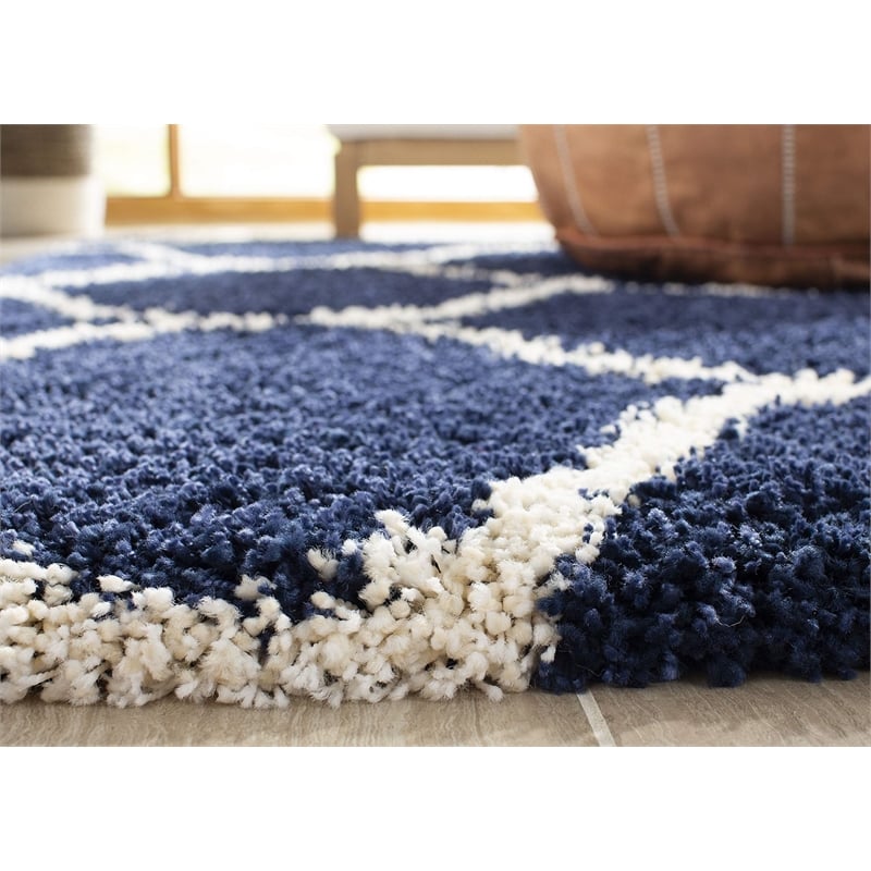 Safavieh Hudson Shag 3' X 5' Power Loomed Rug in Navy and Ivory