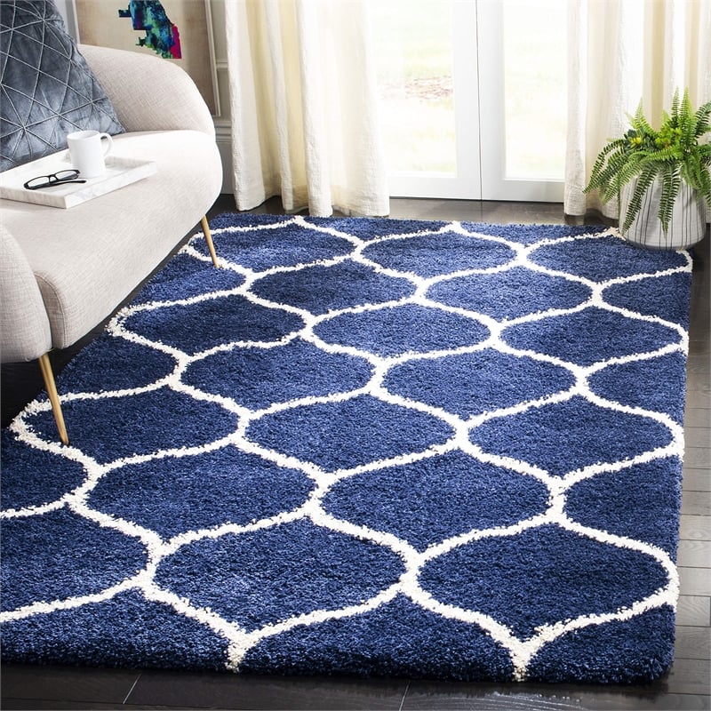 Safavieh Hudson Shag 6' X 9' Power Loomed Rug in Navy and Ivory