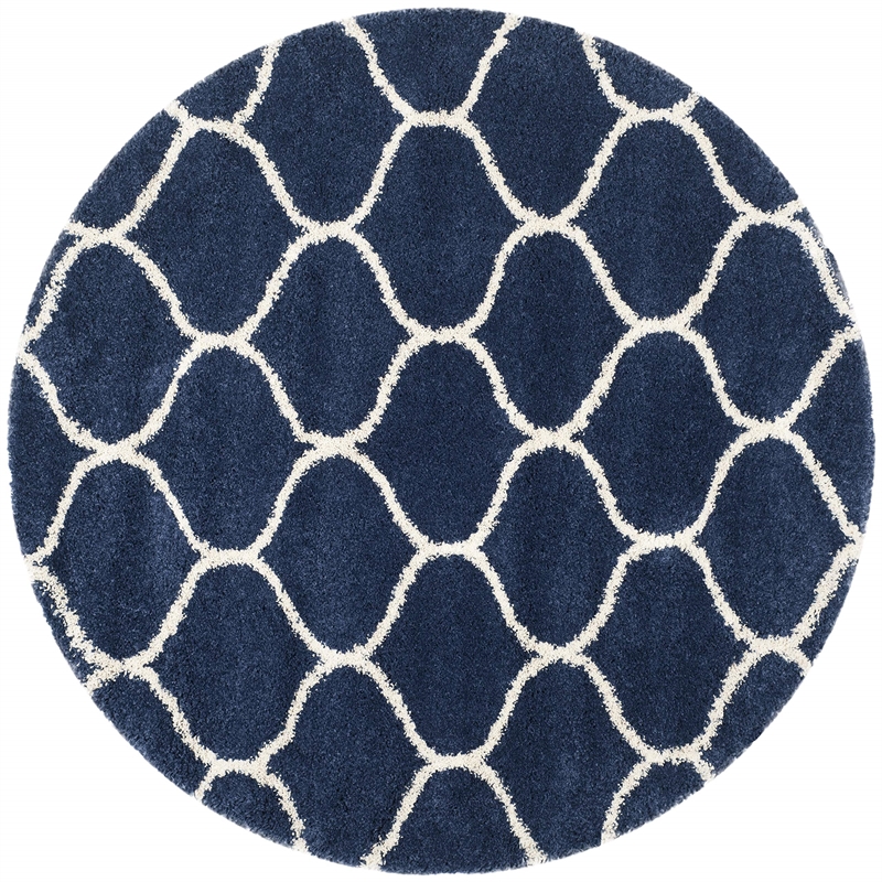Safavieh Hudson Shag 7' Round Power Loomed Rug in Navy and Ivory