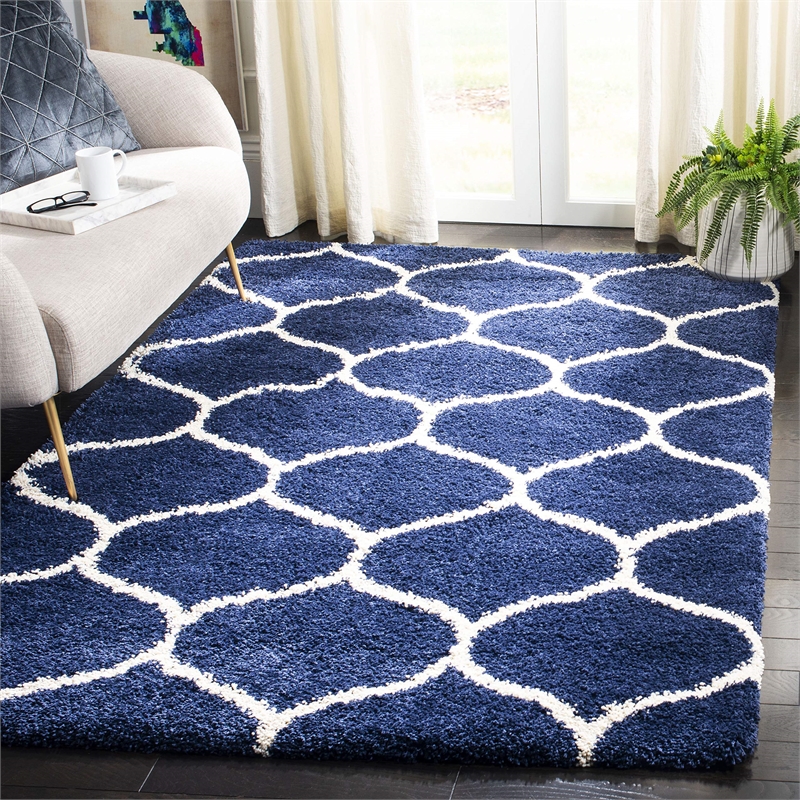 Safavieh Hudson Shag 9' X 12' Power Loomed Rug in Navy and Ivory