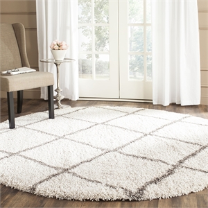 Safavieh Hudson Shag 7' Round Power Loomed Rug in Ivory and Gray