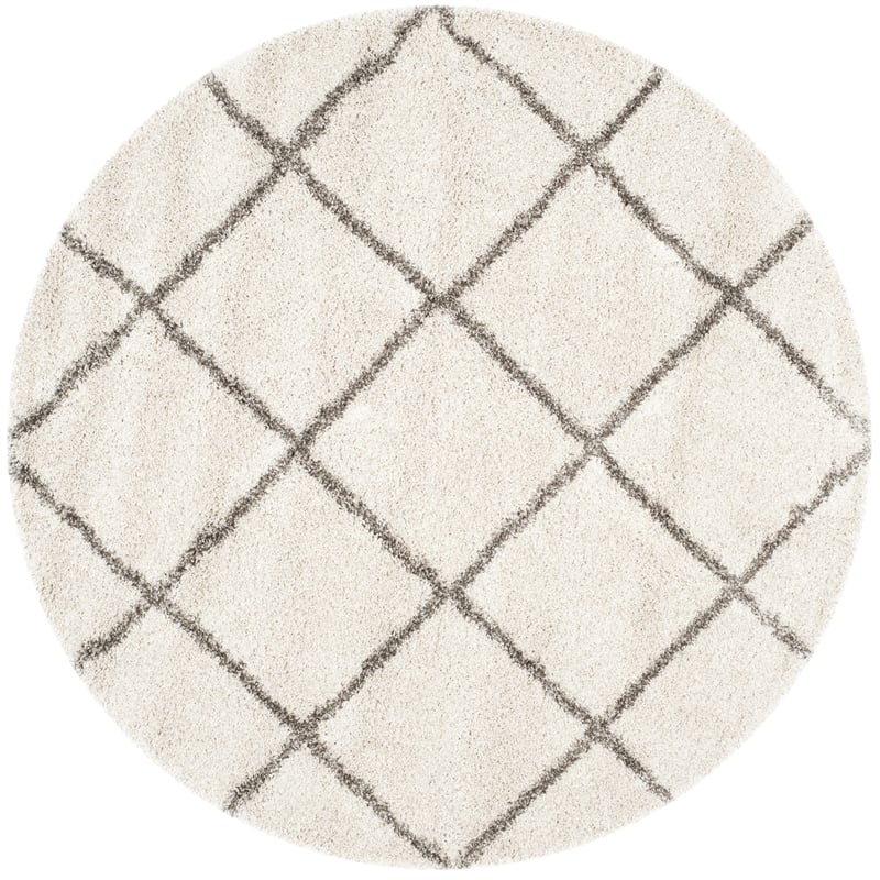 Safavieh Hudson Shag 7' Round Power Loomed Rug in Ivory and Gray