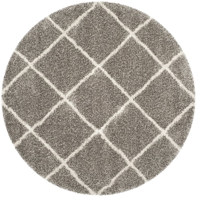 Safavieh Hudson Shag 7' Round Power Loomed Rug in Gray and Ivory