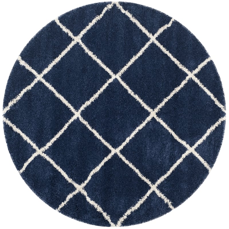 Safavieh Hudson Shag 7' Round Power Loomed Rug in Navy and Ivory
