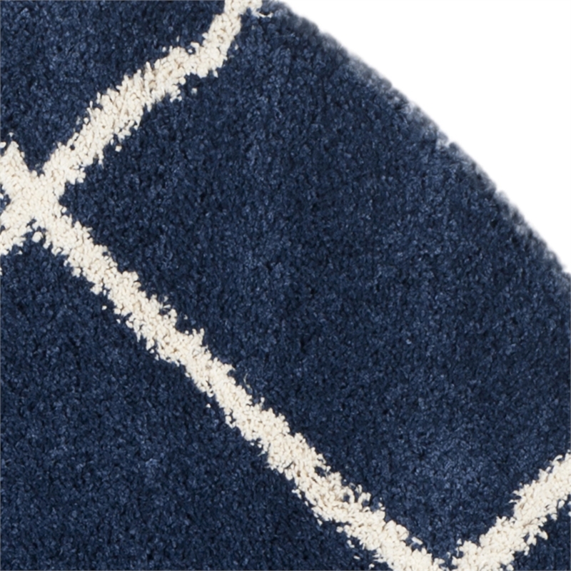Safavieh Hudson Shag 7' Round Power Loomed Rug in Navy and Ivory