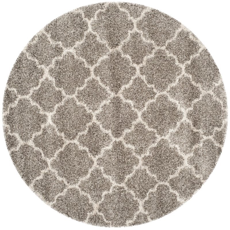 Safavieh Hudson Shag 7' Round Power Loomed Rug in Gray and Ivory