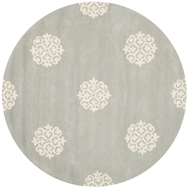 Safavieh Soho 6' Round Hand Tufted Wool Rug in Gray and Ivory