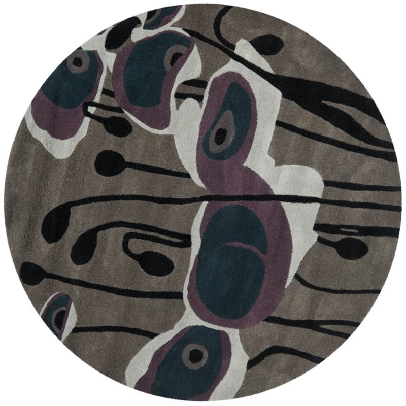 Safavieh Soho 6' Round Hand Tufted Wool Rug in Gray and Blue