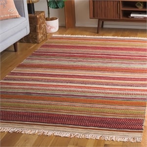 Safavieh Striped Kilim 10' X 14' Hand Woven Wool Pile Rug in Beige