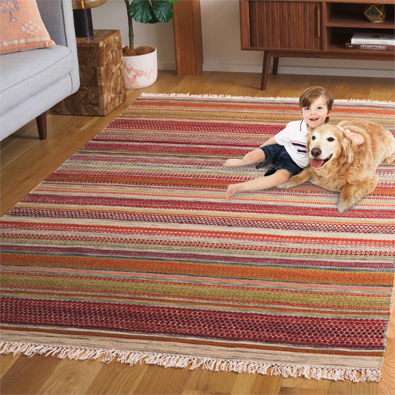 Safavieh Striped Kilim 10' X 14' Hand Woven Wool Pile Rug in Beige