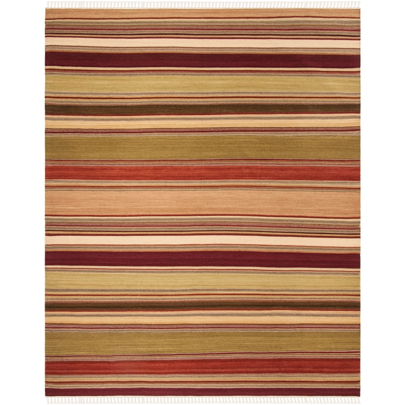 Safavieh Striped Kilim 10' X 14' Hand Woven Wool Pile Rug in Red