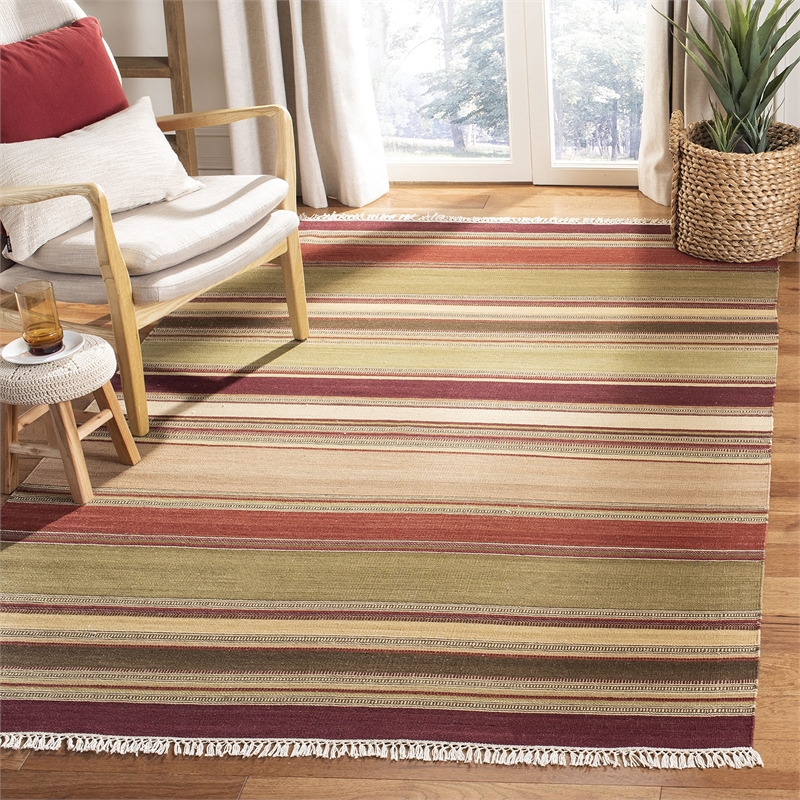 Safavieh Striped Kilim 5' X 8' Hand Woven Wool Pile Rug in Red
