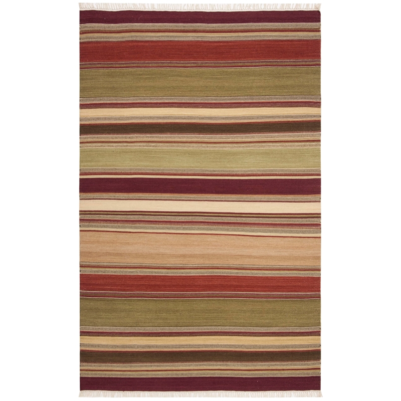 Safavieh Striped Kilim 5' X 8' Hand Woven Wool Pile Rug in Red