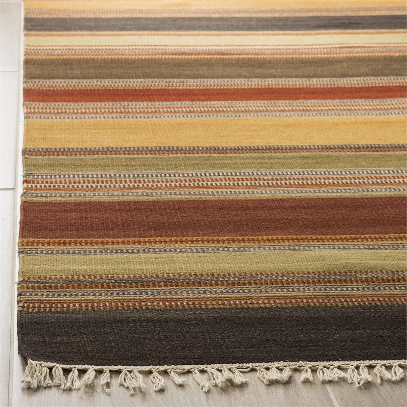 Safavieh Striped Kilim 10' X 14' Hand Woven Wool Pile Rug in Gold