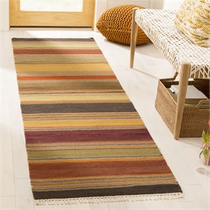 Safavieh Striped Kilim 2'3&quot X 6' Hand Woven Wool Pile Rug in Gold