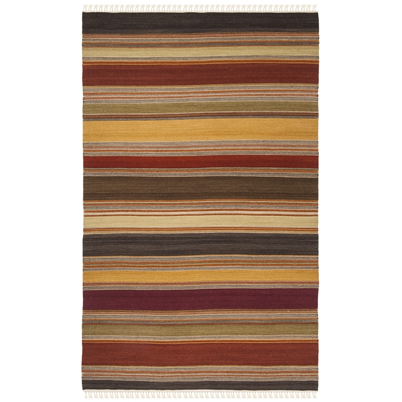 Safavieh Striped Kilim 5' X 8' Hand Woven Wool Pile Rug in Gold