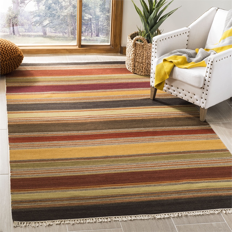 Safavieh Striped Kilim 5' X 8' Hand Woven Wool Pile Rug in Gold