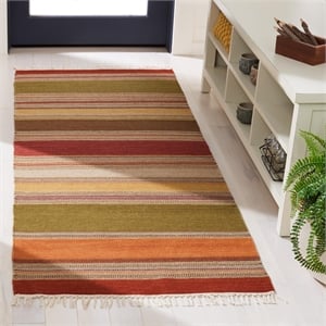 Safavieh Striped Kilim 2'3&quot X 6' Hand Woven Wool Pile Rug in Green
