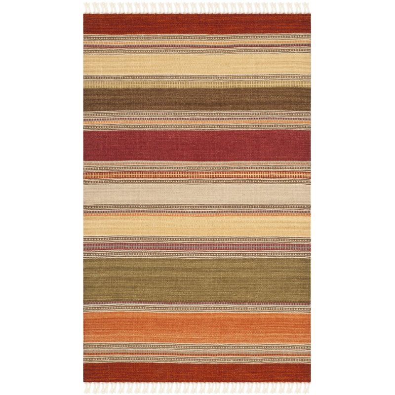 Safavieh Striped Kilim 3' X 5' Hand Woven Wool Pile Rug in Green