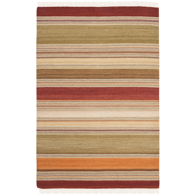 Safavieh Striped Kilim 4' X 6' Hand Woven Wool Pile Rug in Green
