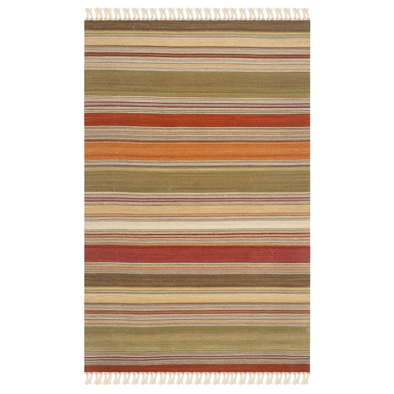 Safavieh Striped Kilim 5' X 8' Hand Woven Wool Pile Rug in Green