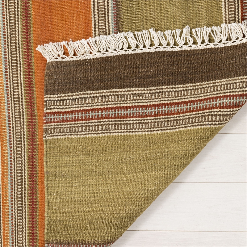 Safavieh Striped Kilim 6' X 9' Hand Woven Wool Pile Rug in Green