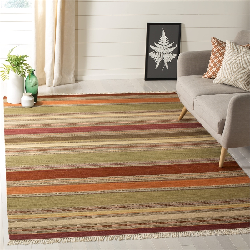 Safavieh Striped Kilim 6' X 9' Hand Woven Wool Pile Rug in Green