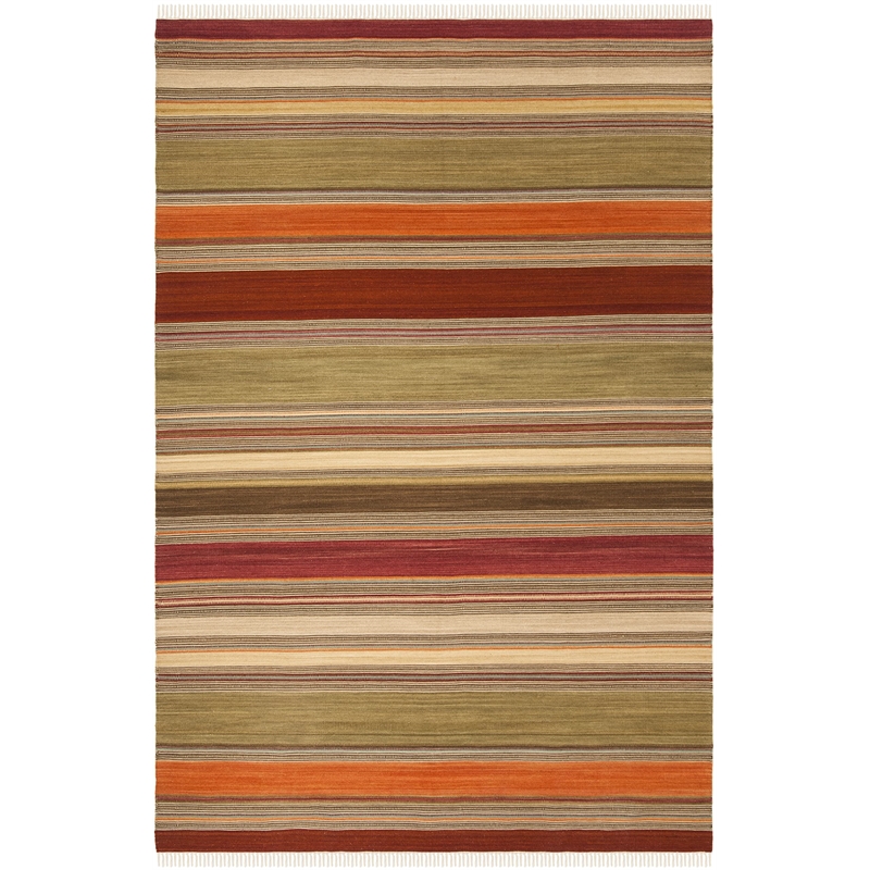 Safavieh Striped Kilim 6' X 9' Hand Woven Wool Pile Rug in Green