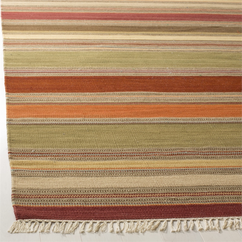 Safavieh Striped Kilim 6' X 9' Hand Woven Wool Pile Rug in Green