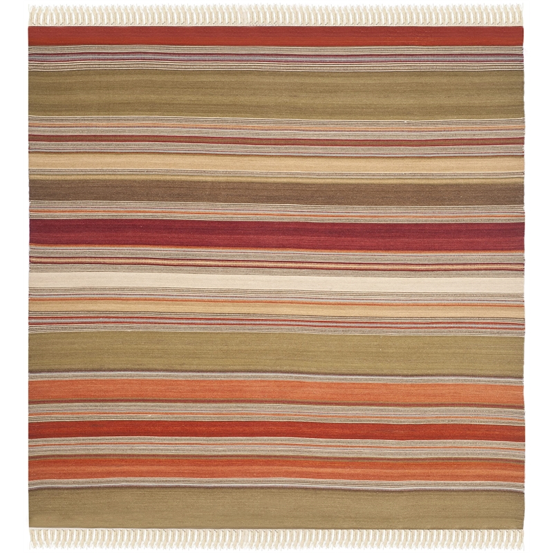 Safavieh Striped Kilim 7' Square Hand Woven Wool Rug in Green
