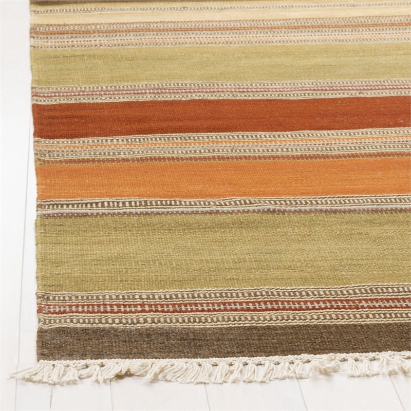 Safavieh Striped Kilim 7' Square Hand Woven Wool Rug in Green