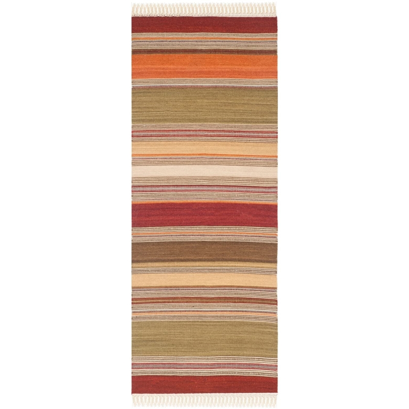Safavieh Striped Kilim 9' X 12' Hand Woven Wool Pile Rug in Green