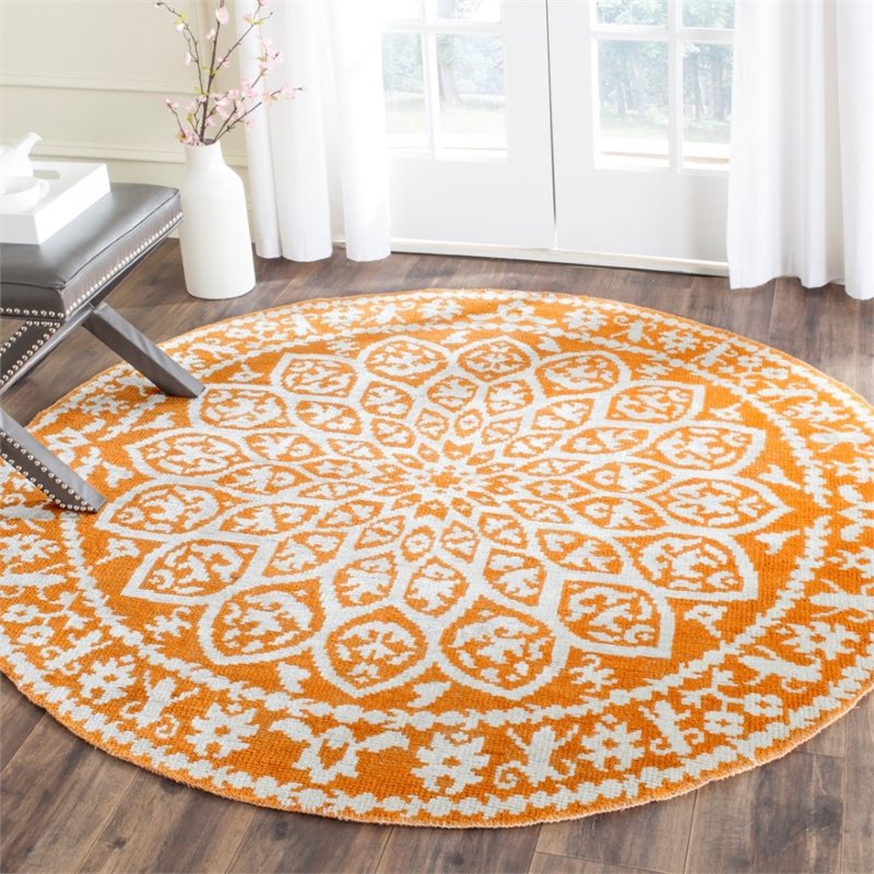 Safavieh Stone Wash 6' Round Hand Knotted Rug in Copper