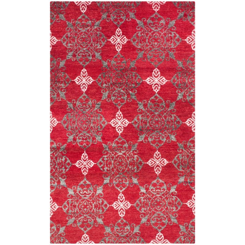 Safavieh Stone Wash 5' X 8' Hand Knotted Rug in Red and Ivory