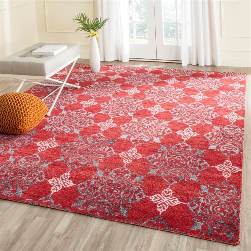 Safavieh Stone Wash 5' X 8' Hand Knotted Rug in Red and Ivory