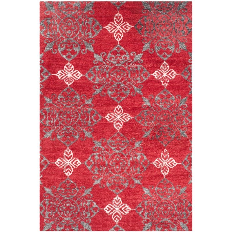 Safavieh Stone Wash 5' X 8' Hand Knotted Rug in Red and Ivory