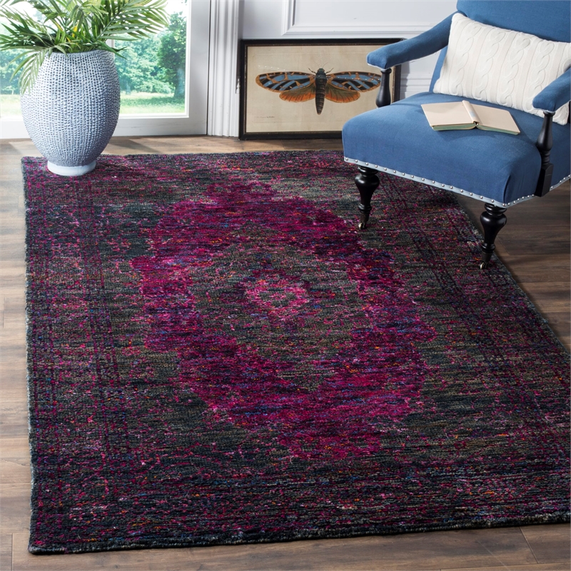 Safavieh Tangier 4' X 6' Hand Knotted Rug in Slate Blue and Fuchsia