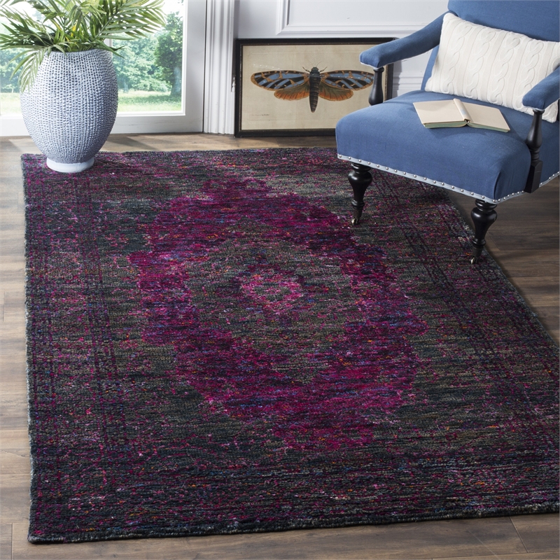 Safavieh Tangier 8' X 10' Hand Knotted Rug in Slate Blue and Fuchsia
