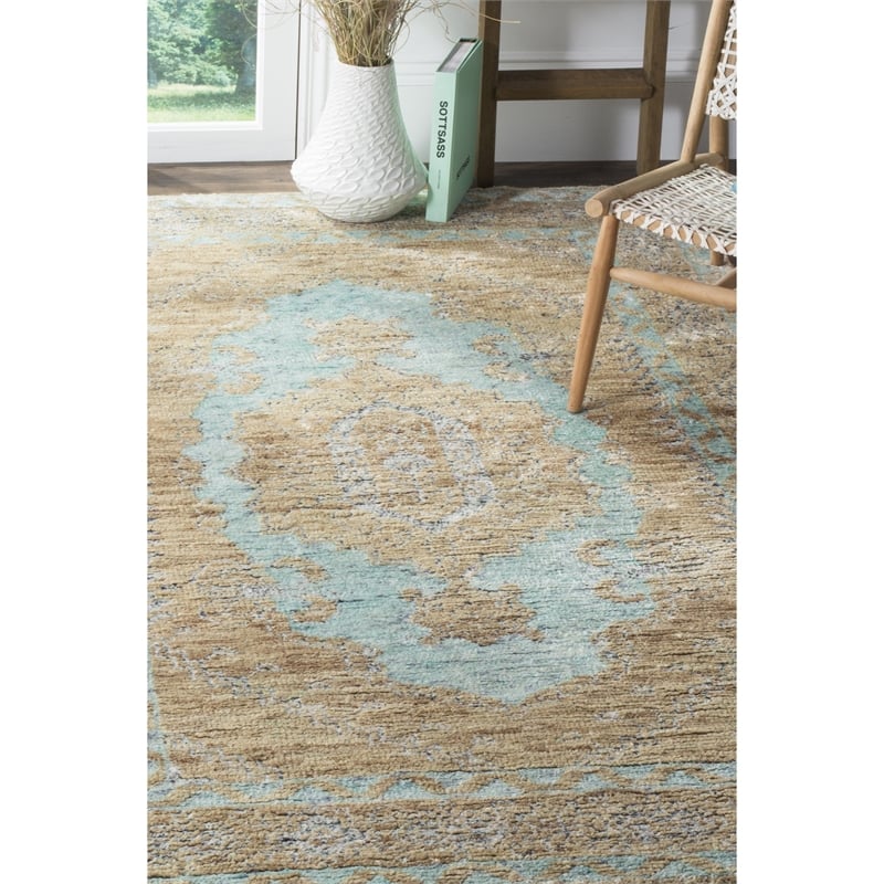 Safavieh Tangier 8' X 10' Hand Knotted Rug in Seafoam and Beige