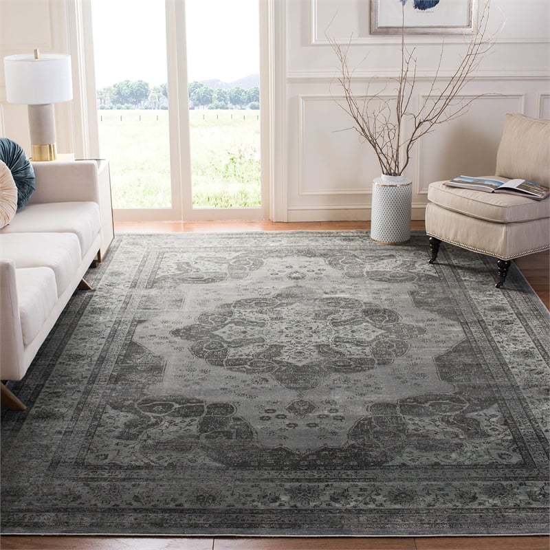 Safavieh Vintage 12' X 18' Power Loomed Viscose Pile Rug in Gray