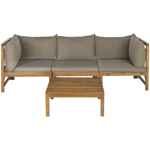 Safavieh Lynwood Outdoor Sectional Teak Brown and Taupe