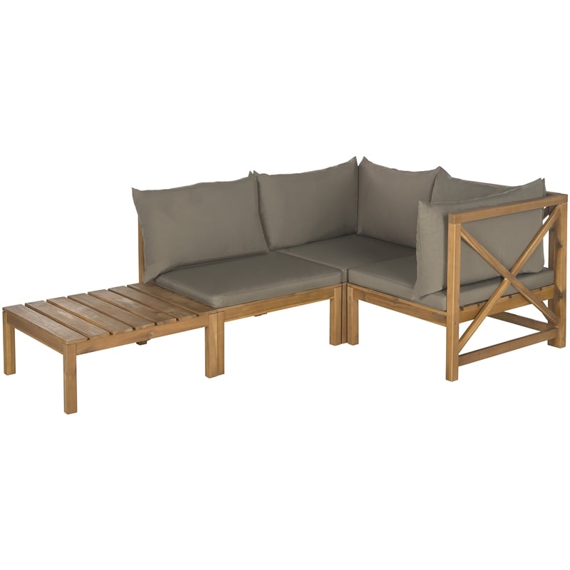 Safavieh Lynwood Outdoor Sectional Teak Brown and Taupe