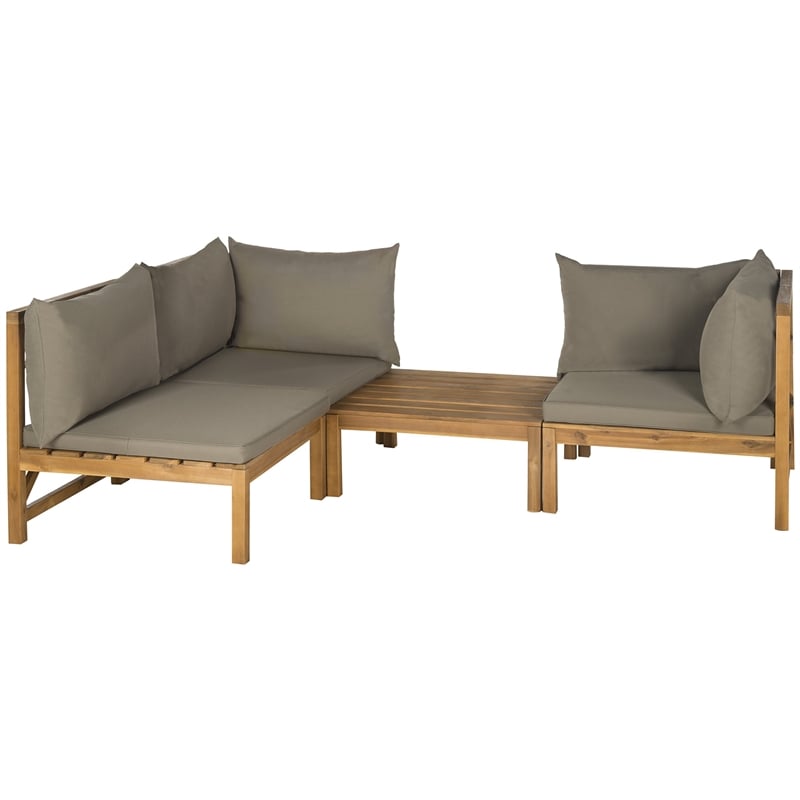 Safavieh Lynwood Outdoor Sectional Teak Brown and Taupe