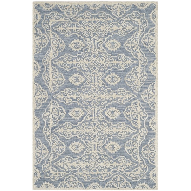 Safavieh Bella 4' X 6' Hand Tufted Wool Pile Rug in Blue and Ivory