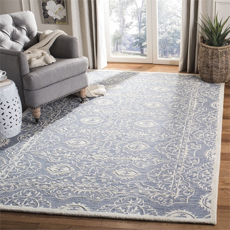 Safavieh Bella 8' X 10' Hand Tufted Wool Pile Rug in Blue and Ivory