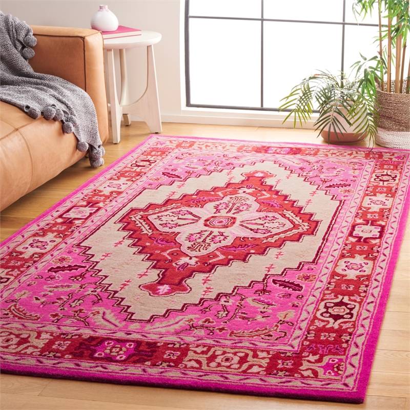 Safavieh Bellagio 6' X 9' Hand Tufted Rug in Red Pink and Ivory