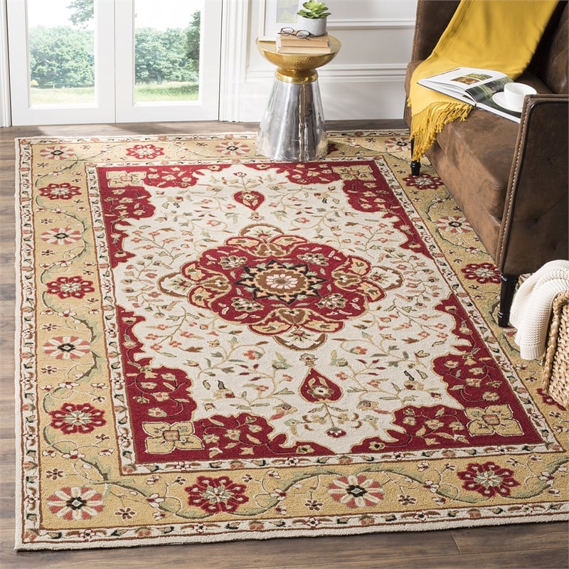 Safavieh Durarug 4' X 6' Hand Hooked Rug in Creme and Red